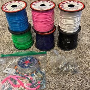 Crafting Cord Set & misc beads, key chain rings- Multicolor